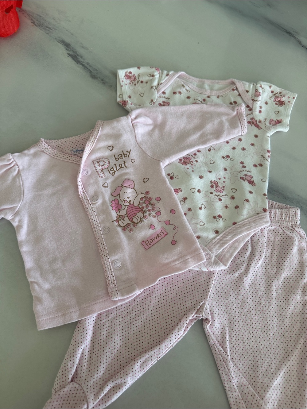 DISNEY BABY - Girl Pink Floral PIGLET 3-Piece Pajama Set